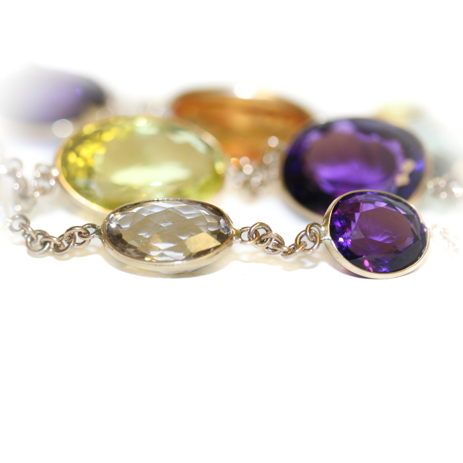 9ct gold multi-stone graduated line necklace