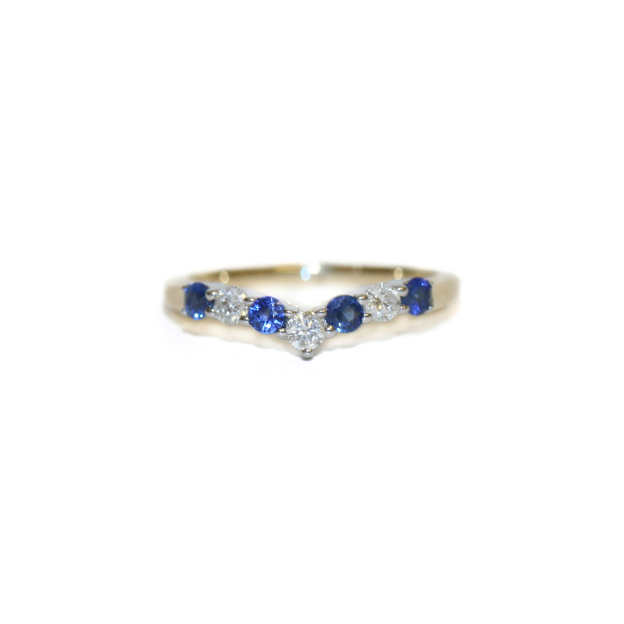 9ct yellow gold sapphire and diamond wishbone ring